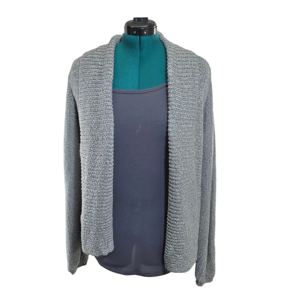 CHICOS Womens Knit Open CARDIGAN Long Sleeve Gray Size‎ 2 (L/12)